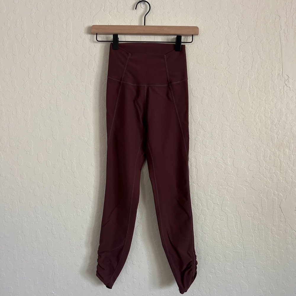 Wilo The Label Base Ribbed 7/8 Ruched Leggings XS Chocolate Brown Athleisure